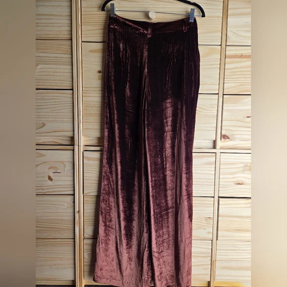 Reformation Wes Velvet Wide Leg Pants In Chestnut - Picture 9 of 16